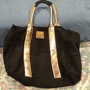 Victoria's Secret large cloth tote bag, Black and Gold